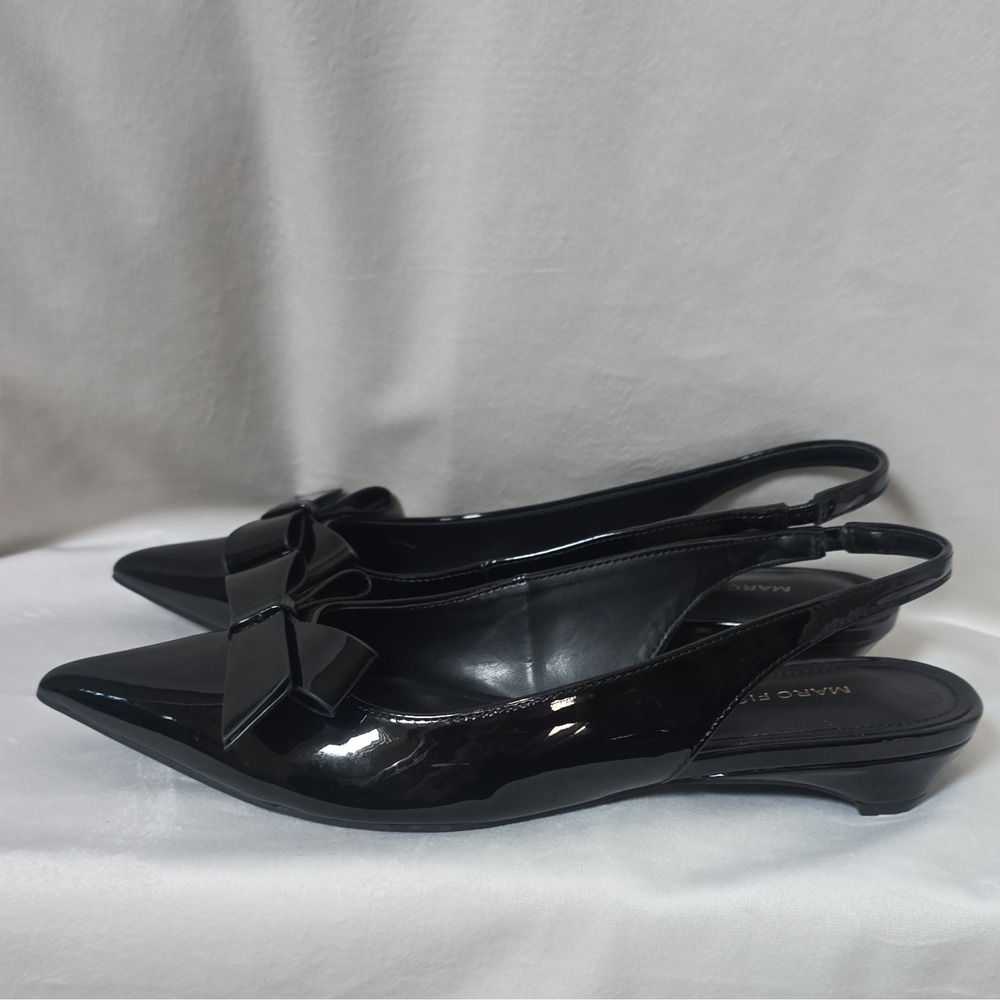 NWOT Marc Fisher Black Patent Leather Bow Pointed Toe Slingback Heels 9M - Picture 8 of 14